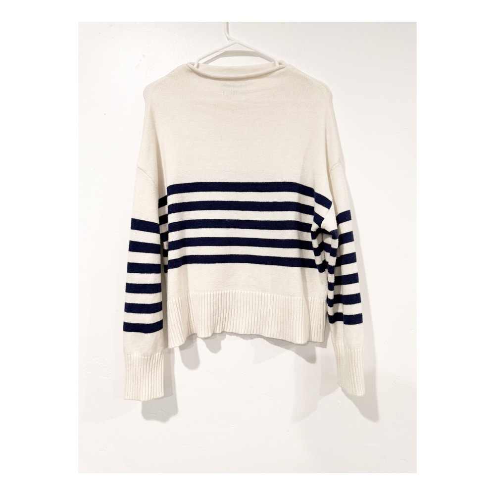 Truth by Republic Womens Striped Mock Neck Sweater Navy Ivory Knit Pullover L